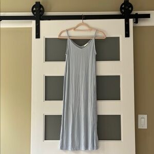 Ribbed Light Blue Slip Dress - Simple Spaghetti Strap Midi maxi